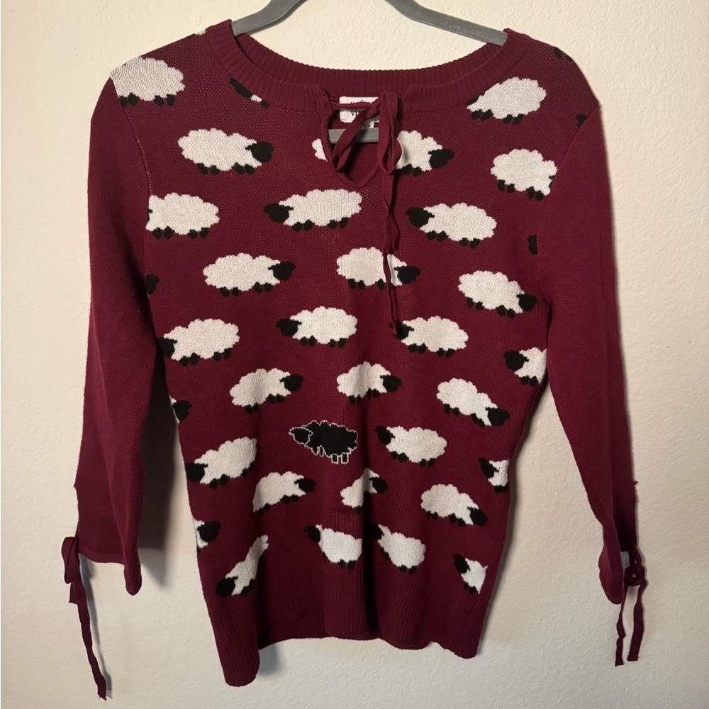 Red Sweater with Black and white Sheep Pattern